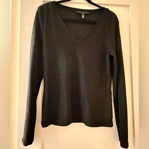 White House Black Market Black Shimmery V-Neck Long Sleeve Top 🖤